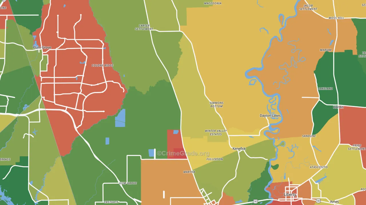 Liberty County, TX Map of Theft Rates
