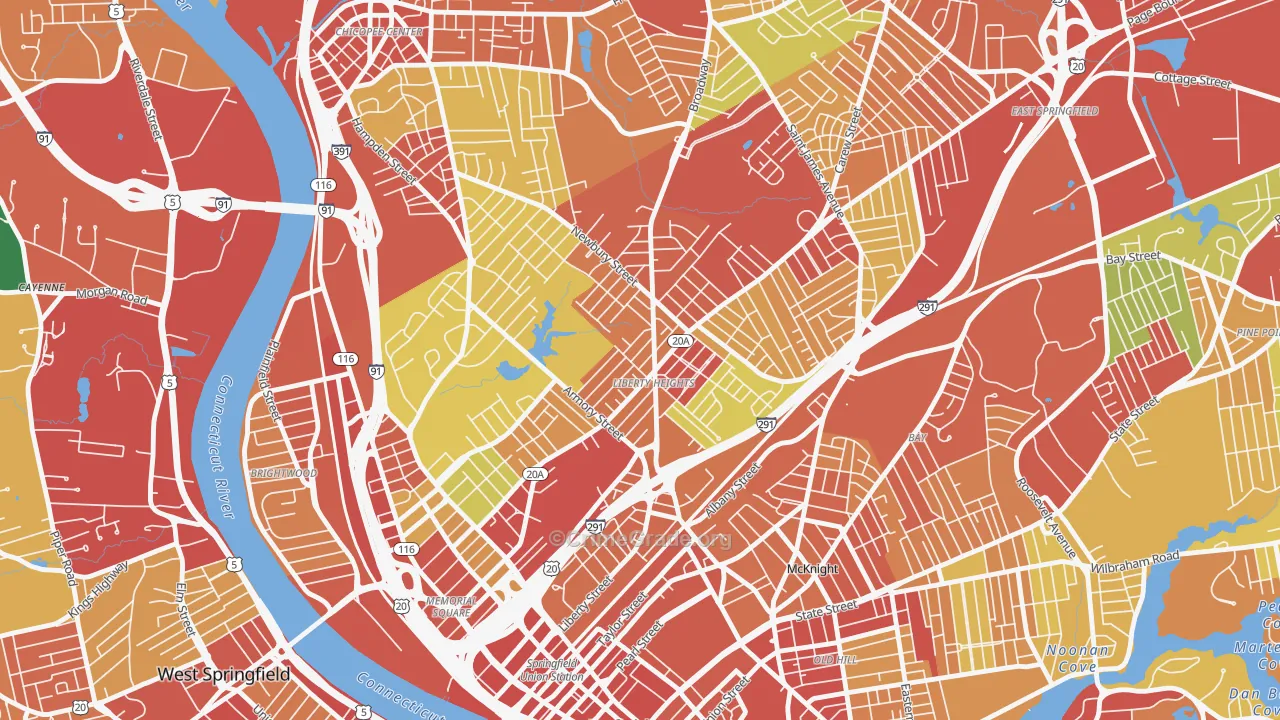 Liberty Heights, Springfield, MA Map of Theft Rates