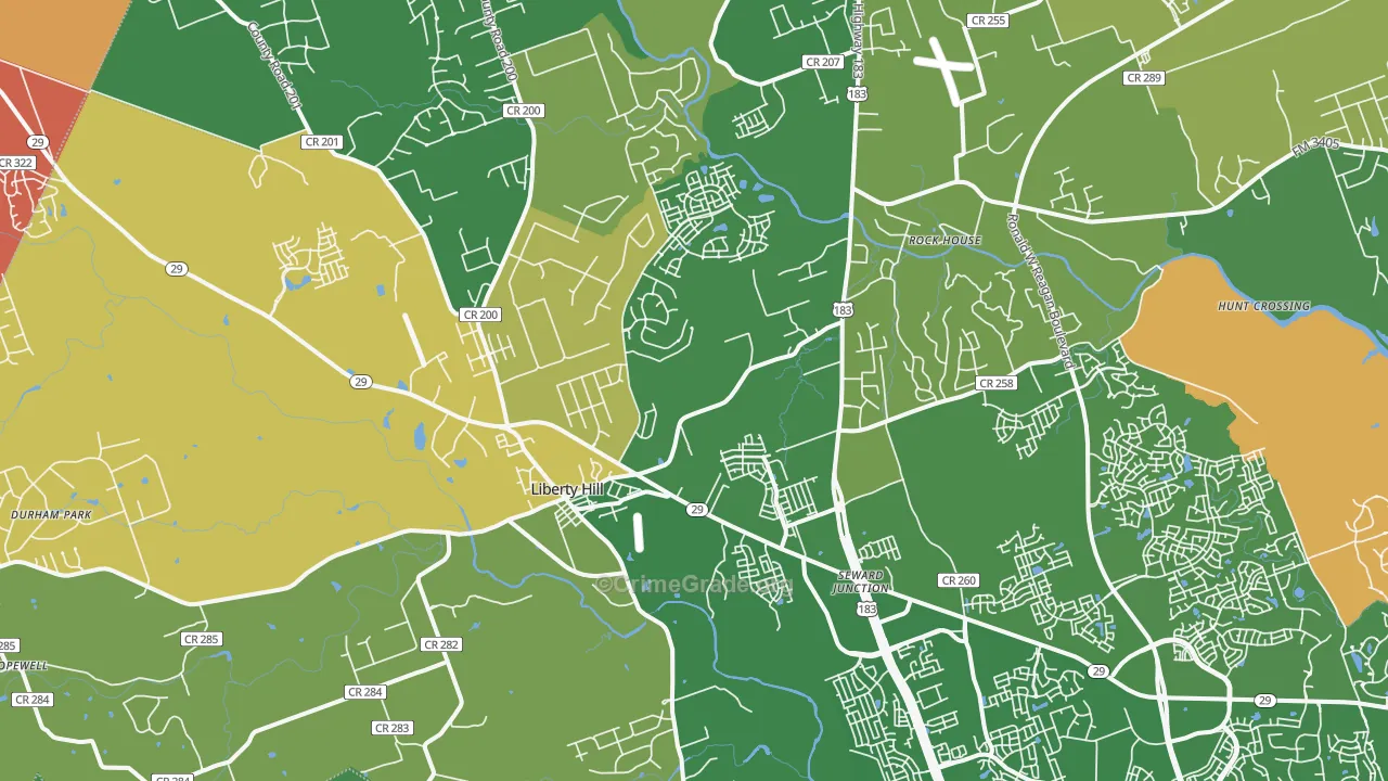 Liberty Hill, TX Map of Theft Rates