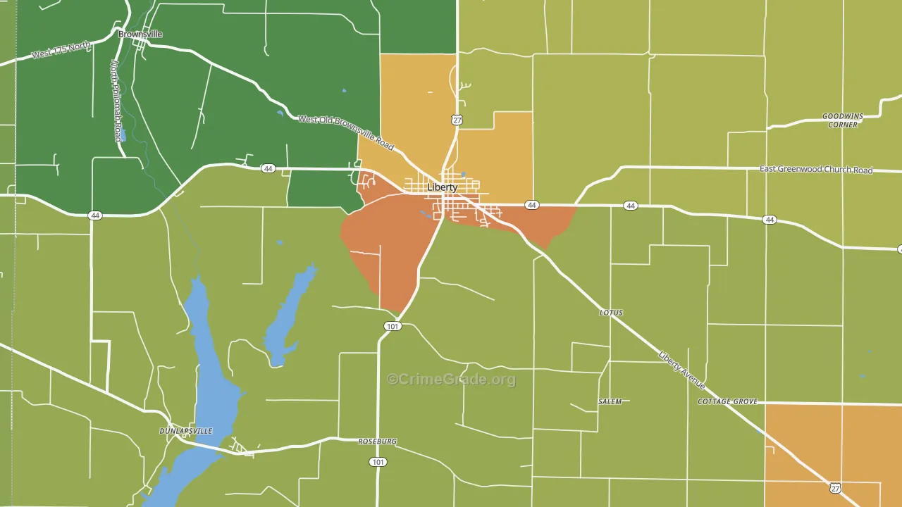 Liberty, IN Map of Theft Rates