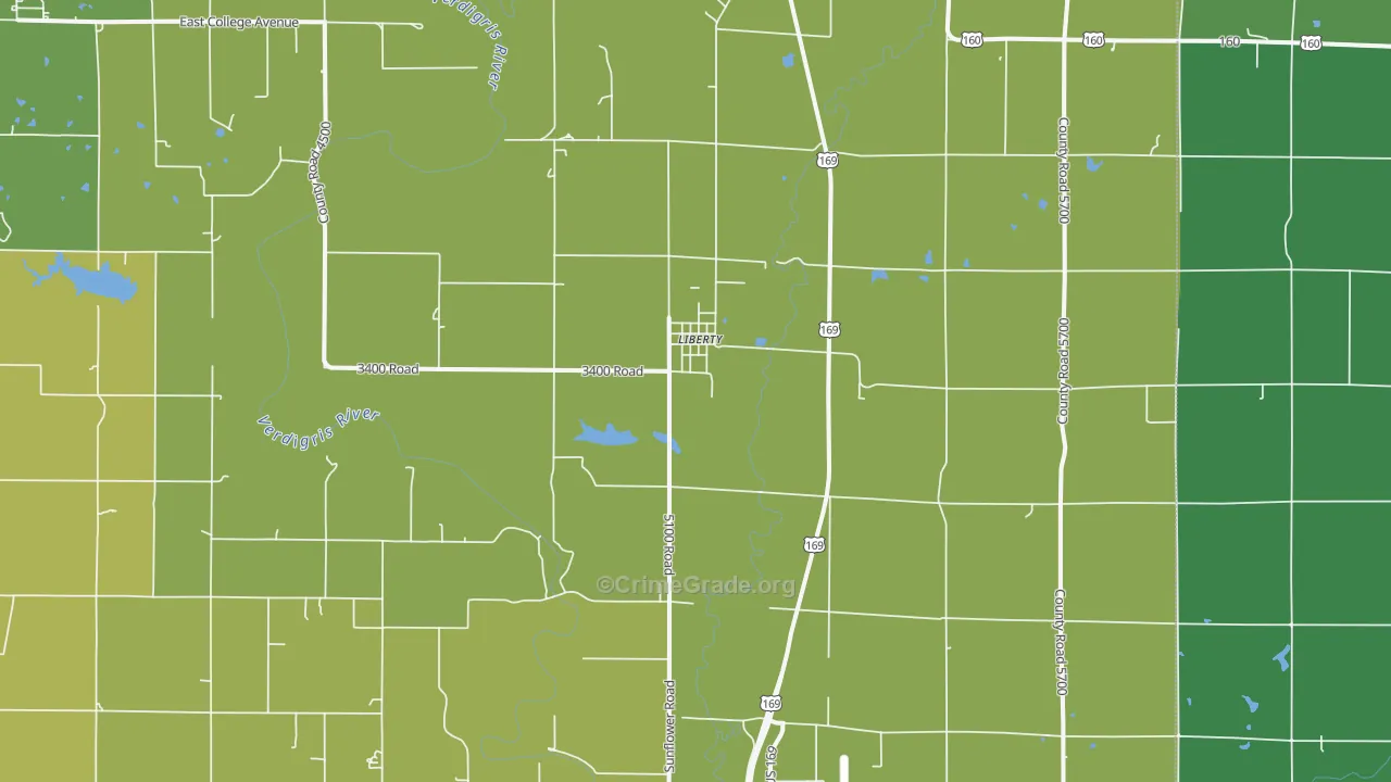 Liberty, KS Map of Theft Rates