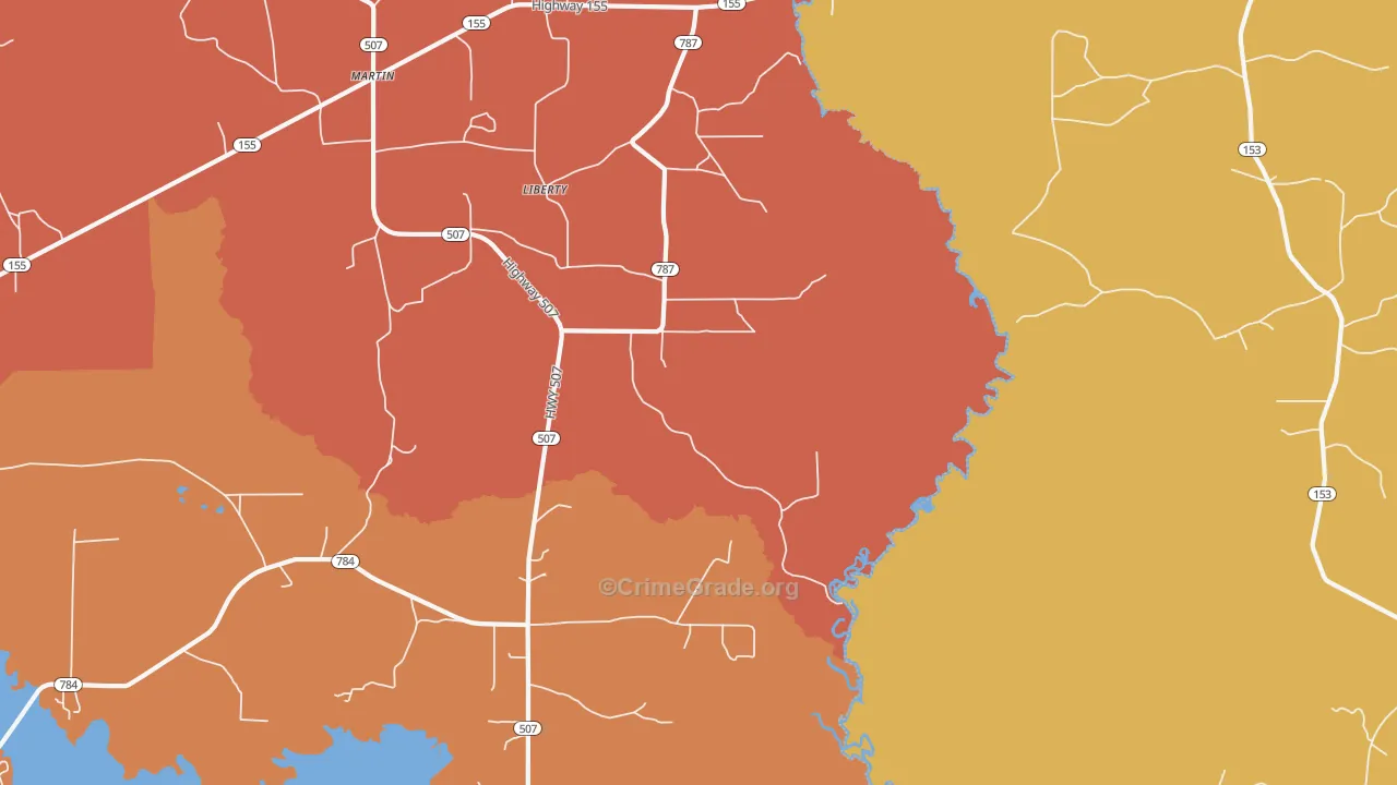Liberty, LA Map of Theft Rates