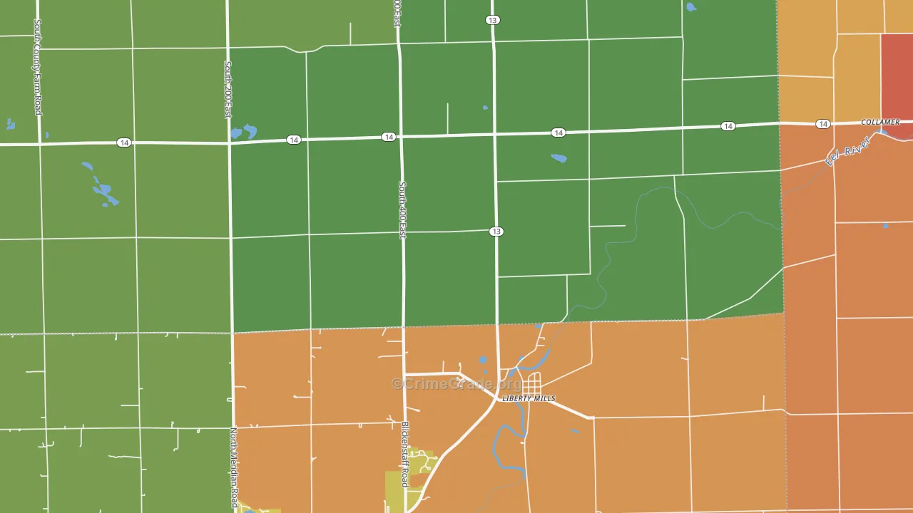 Liberty Mills, IN Map of Theft Rates