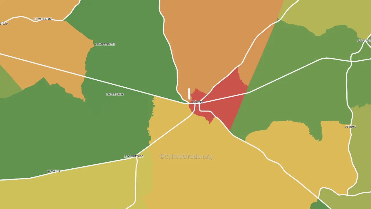 Liberty, MS Map of Theft Rates