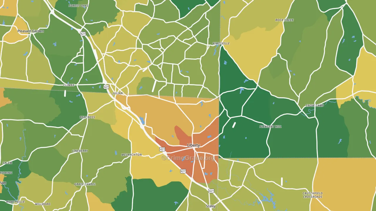 Liberty, NC Map of Theft Rates