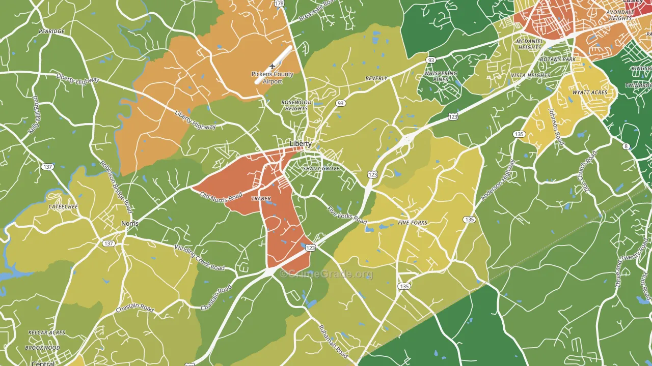 Liberty, SC Map of Theft Rates