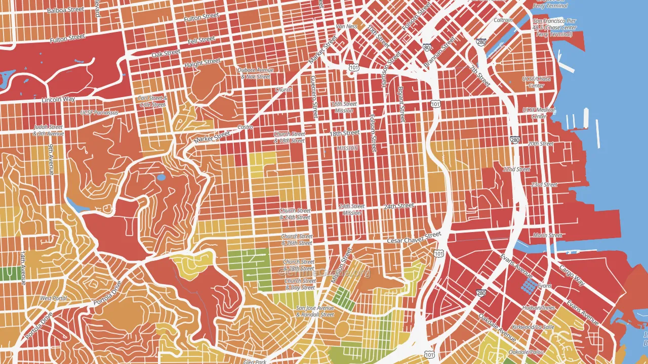 Liberty Street Historic District, San Francisco, CA Map of Theft Rates