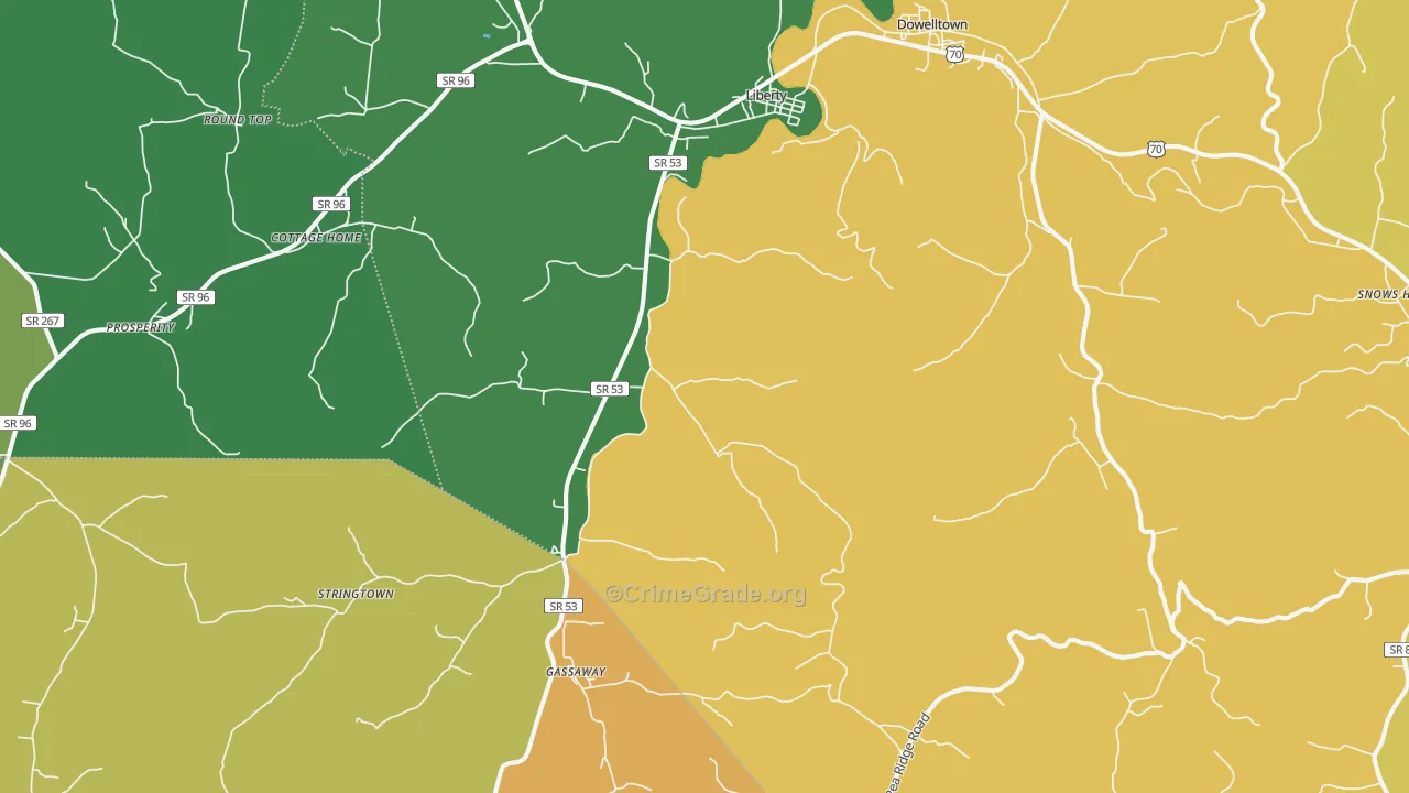 Liberty, TN Map of Theft Rates