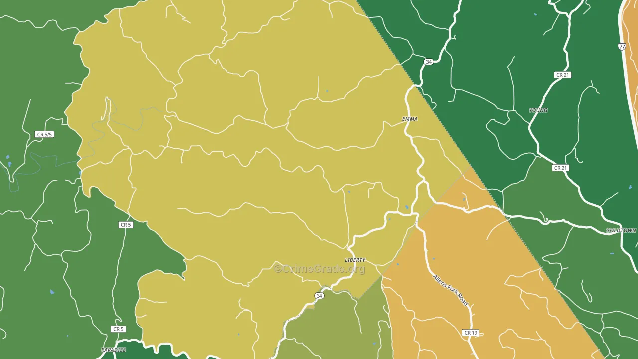Liberty, WV Map of Theft Rates