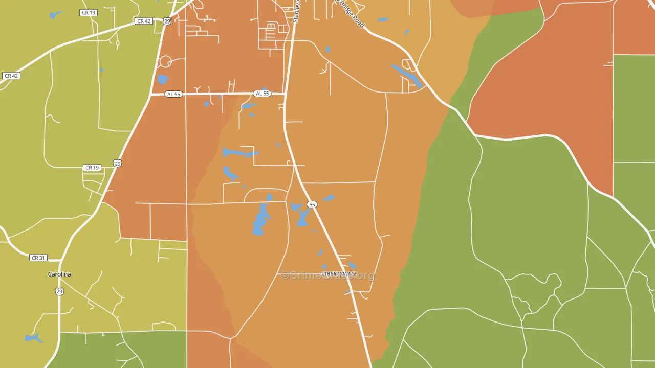 Libertyville, AL Map of Theft Rates