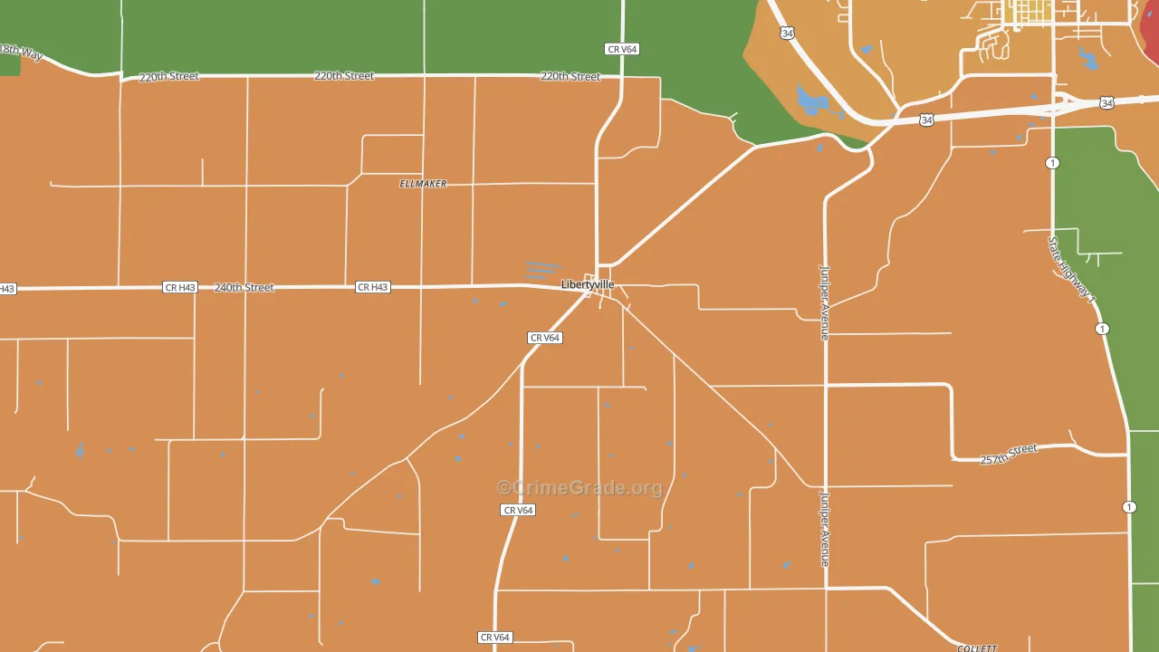 Libertyville, IA Map of Theft Rates