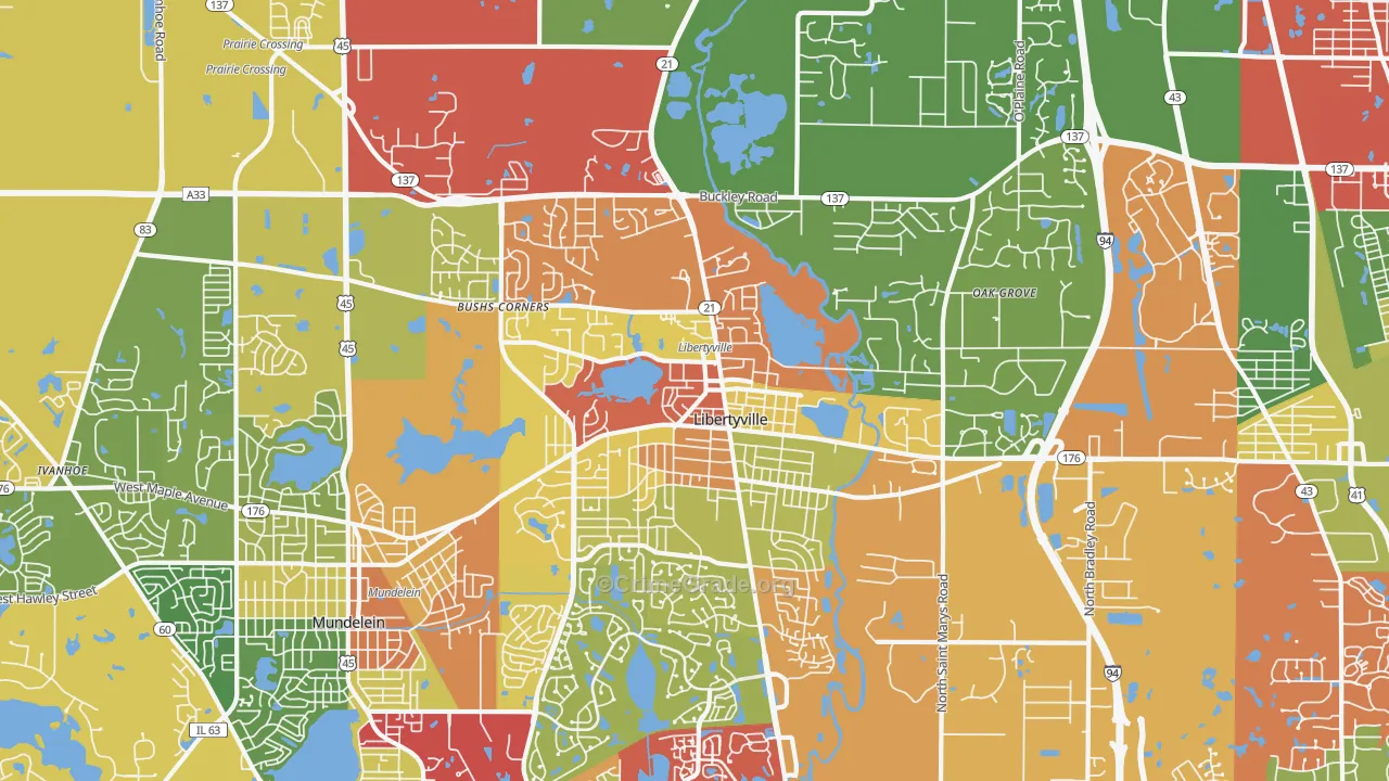 Libertyville, IL Map of Theft Rates