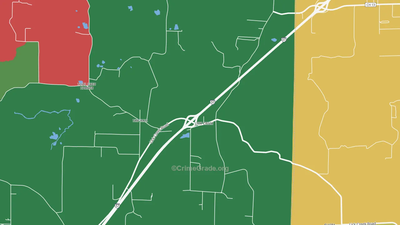 Lick Creek, IL Map of Theft Rates