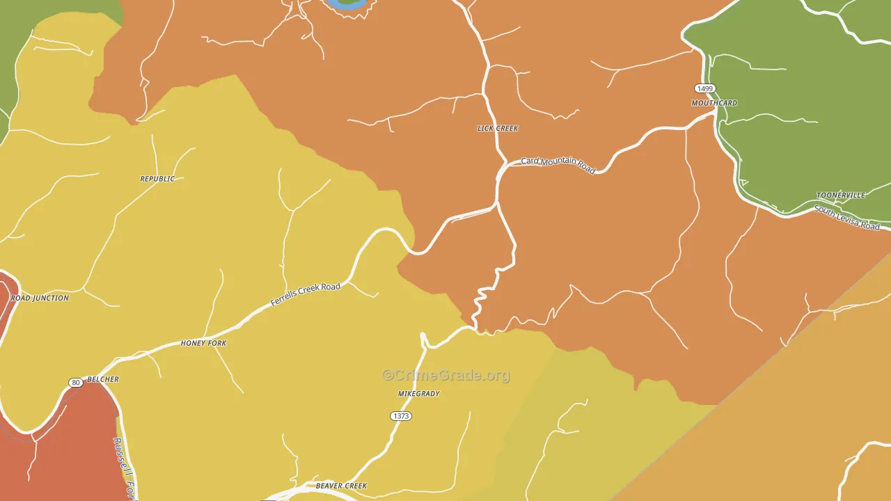 Lick Creek, KY Map of Theft Rates