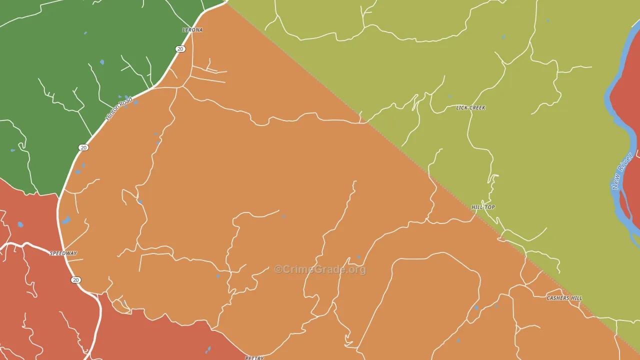 Lick Creek, WV Map of Theft Rates