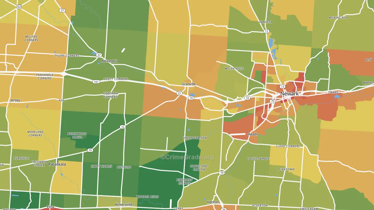 Licking County, OH Map of Theft Rates