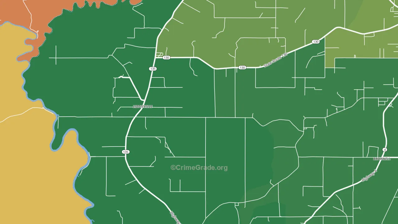 Liddieville, LA Map of Theft Rates