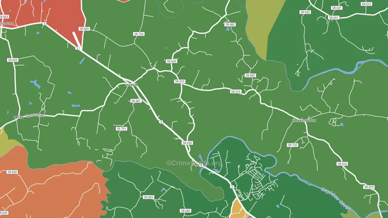 Lignum, VA Map of Theft Rates