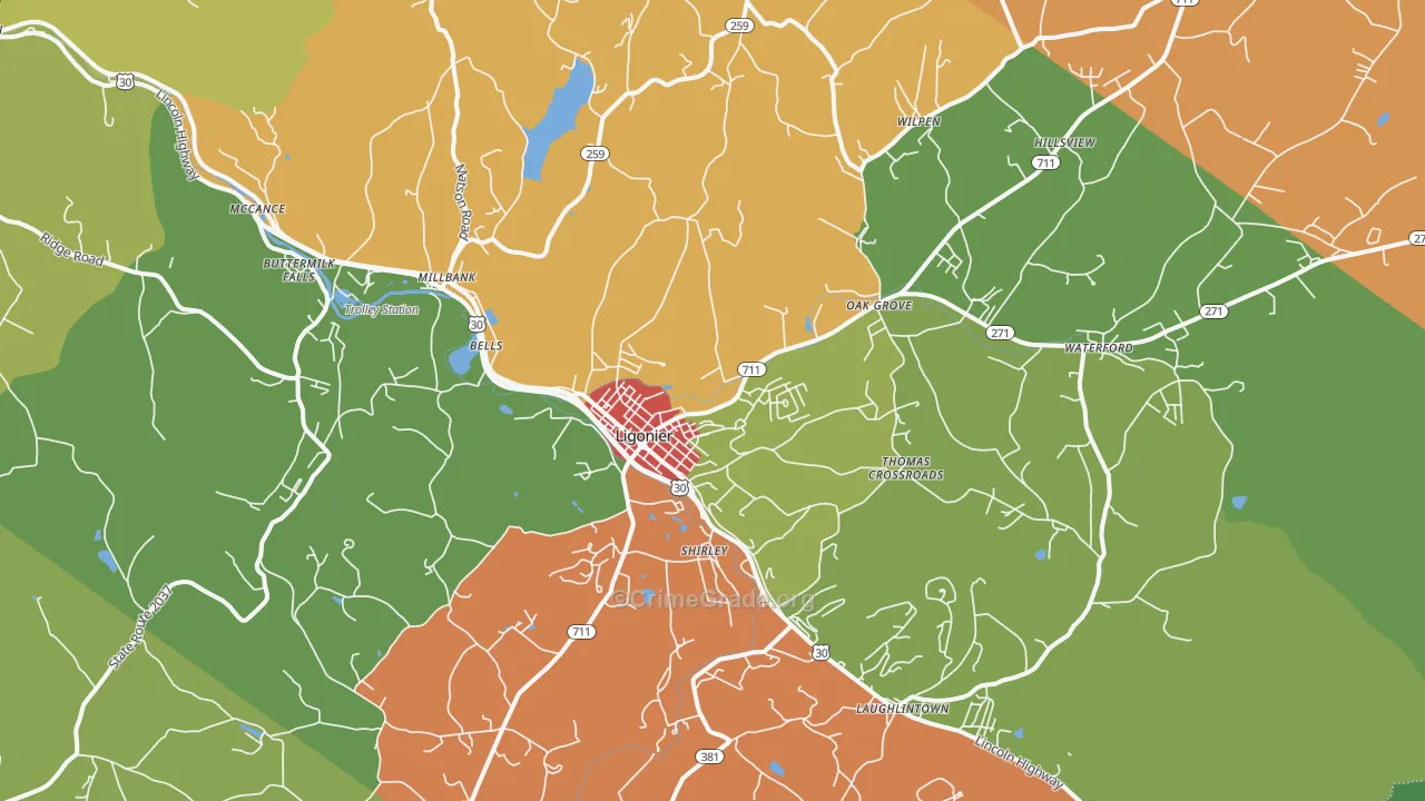 Ligonier, PA Map of Theft Rates