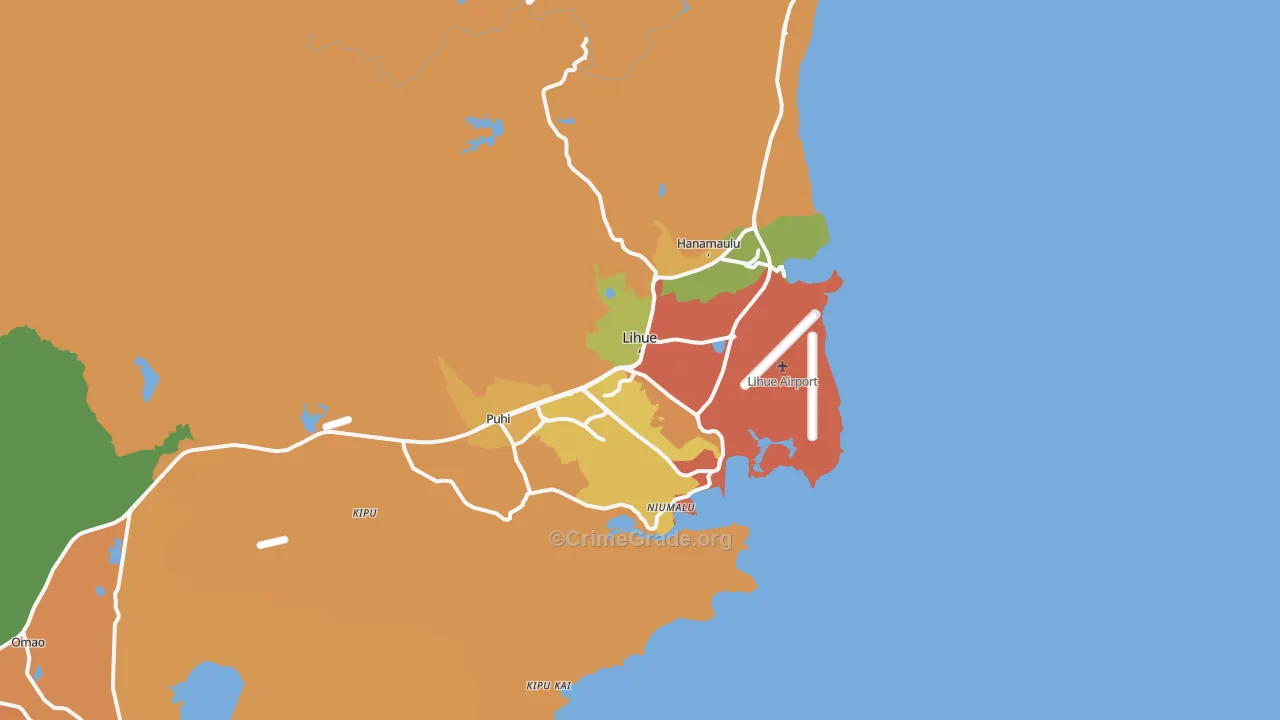 Lihue, HI Map of Theft Rates