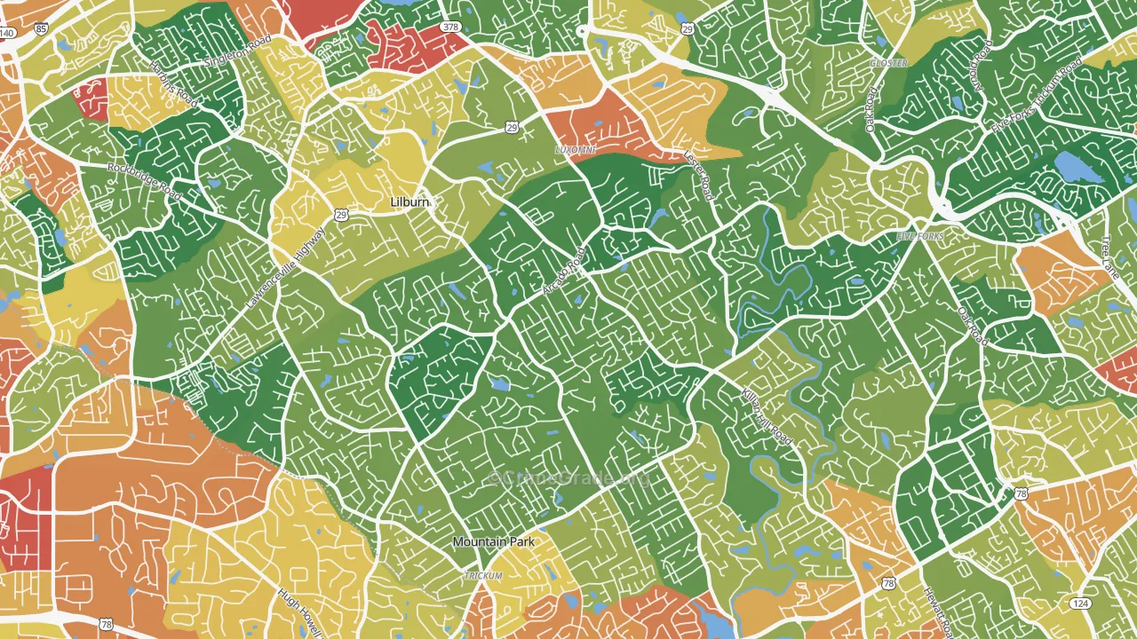 Lilburn, GA Map of Theft Rates