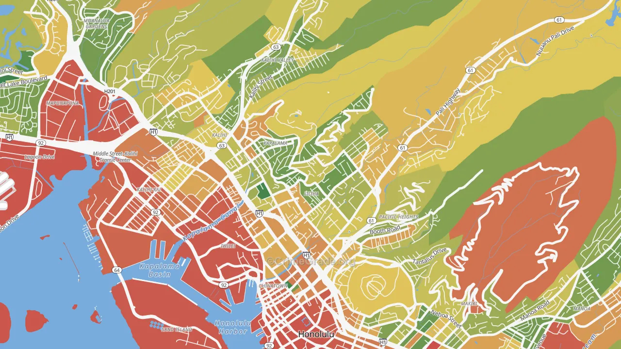 Liliha-Kapalama, Honolulu, HI Map of Theft Rates