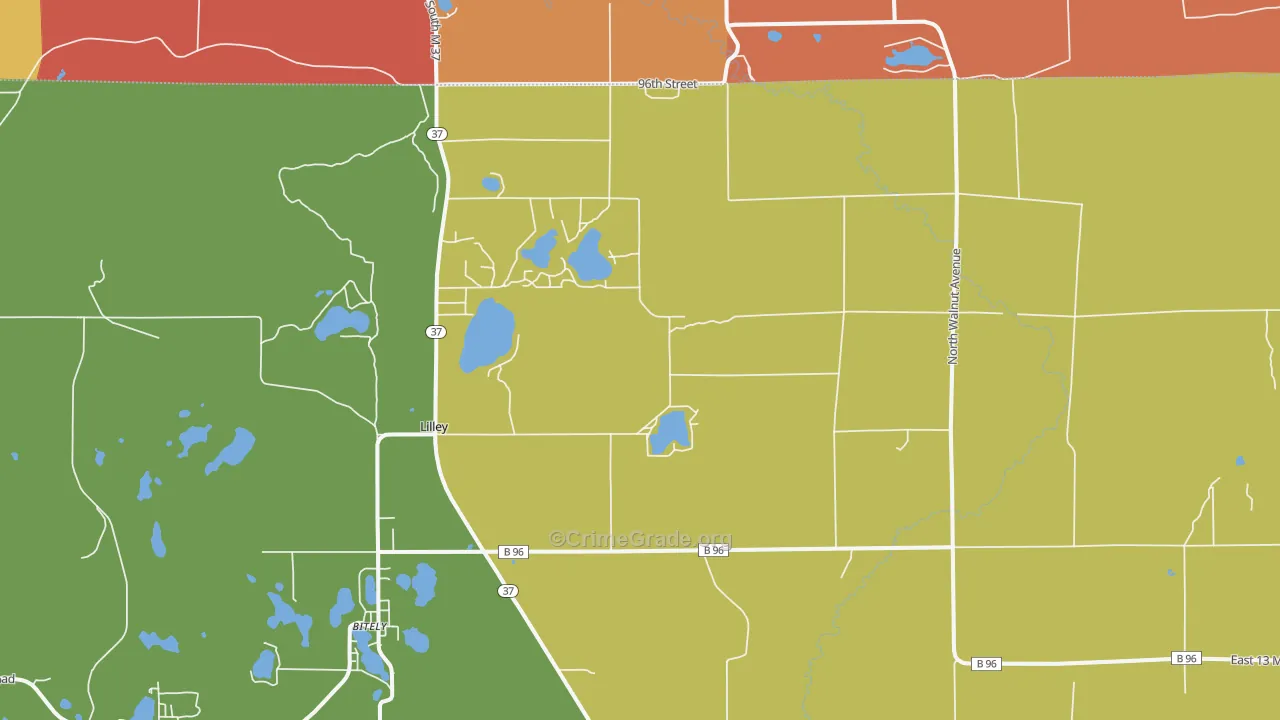 Lilley, MI Map of Theft Rates