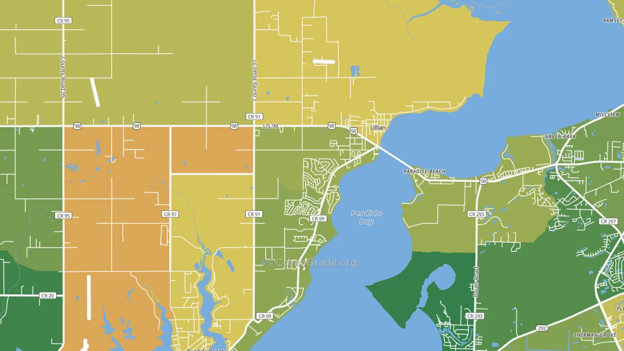 Lillian, AL Map of Theft Rates