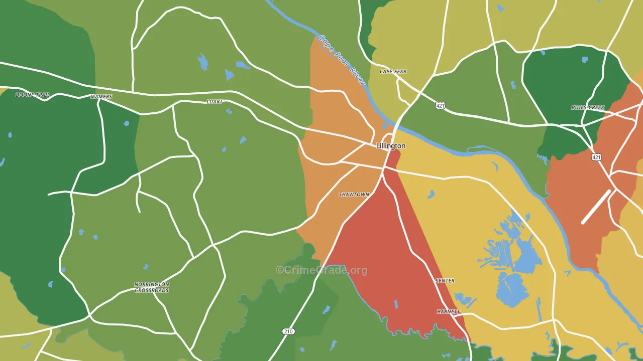 Lillington, NC Map of Theft Rates