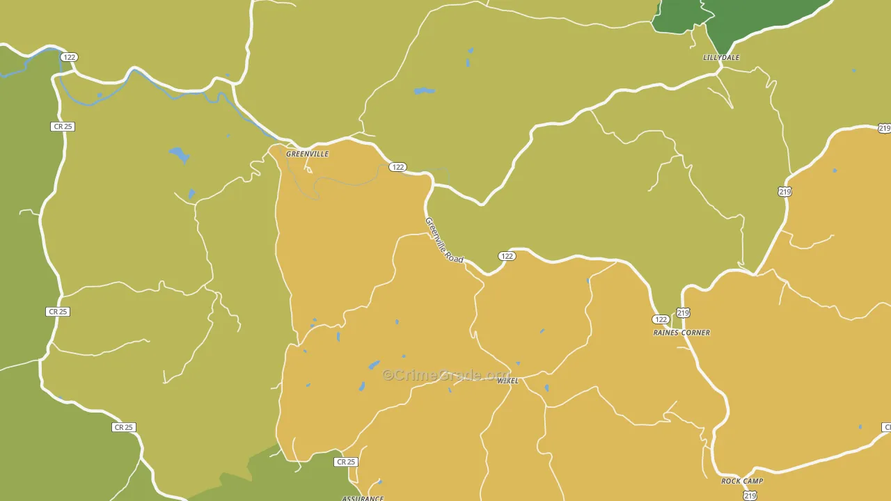 Lillydale, WV Map of Theft Rates