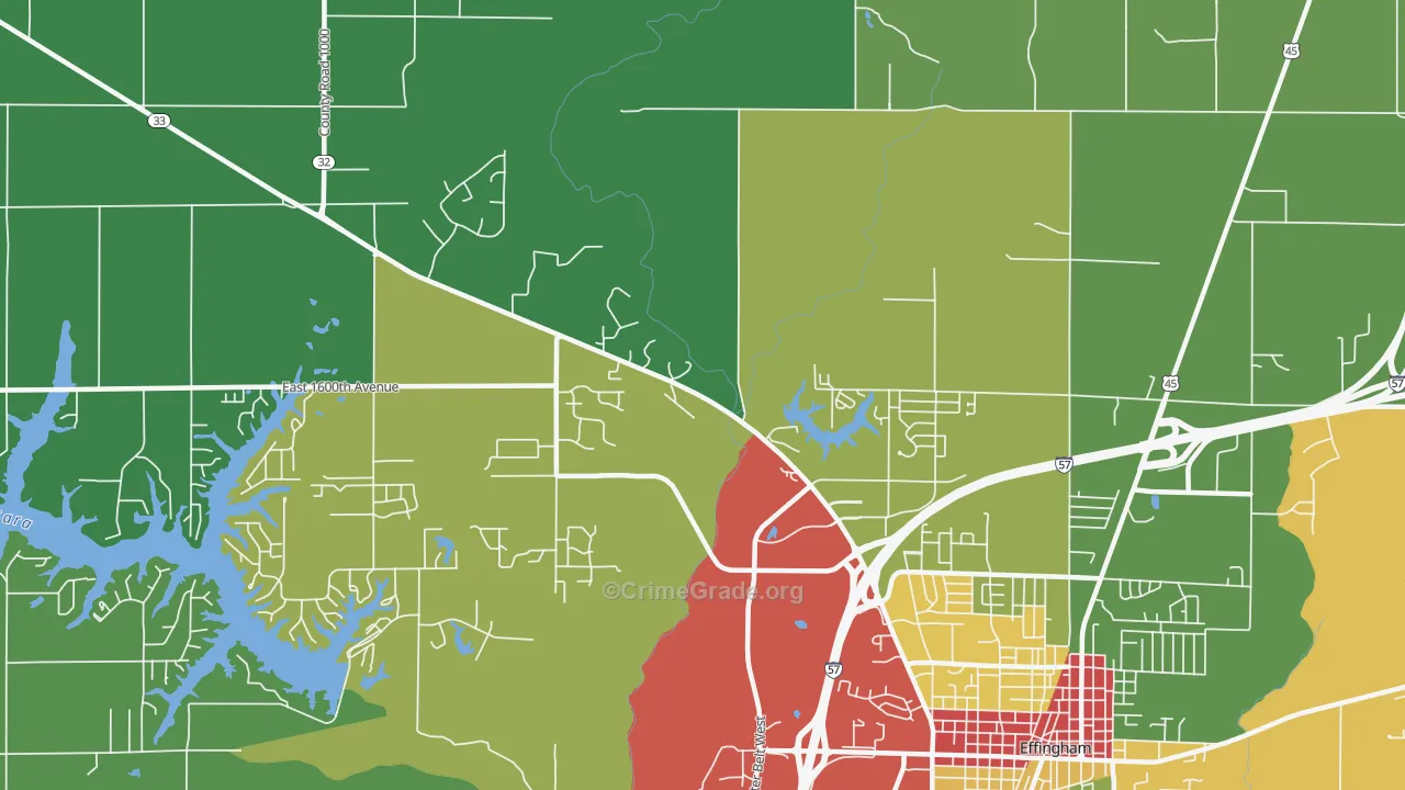 Lillyville, IL Map of Theft Rates