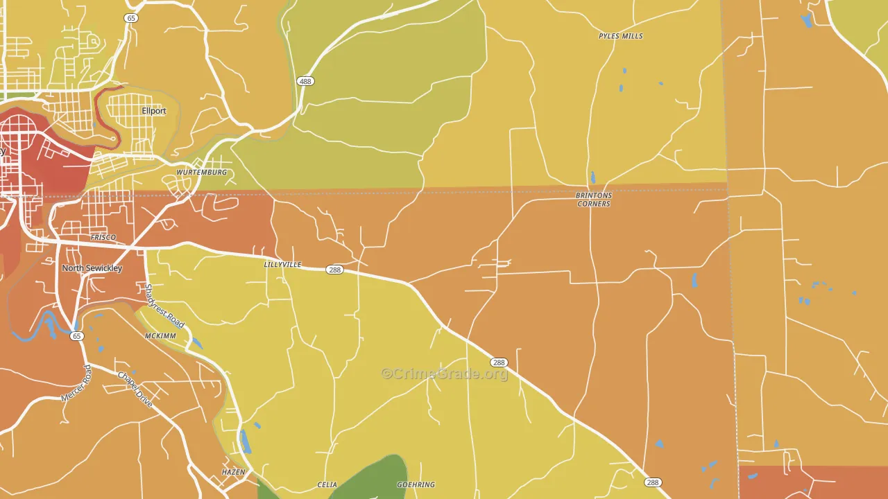 Lillyville, PA Map of Theft Rates