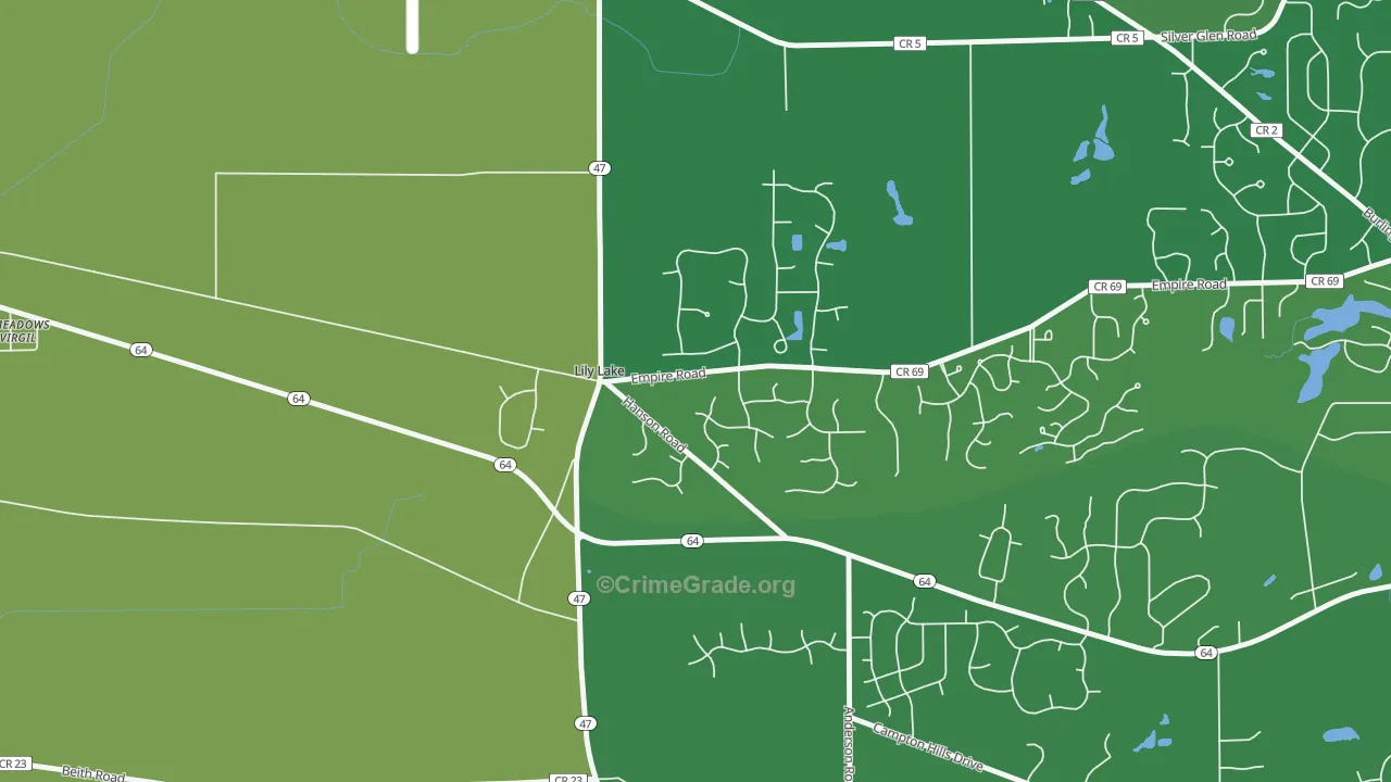 Lily Lake, IL Map of Theft Rates