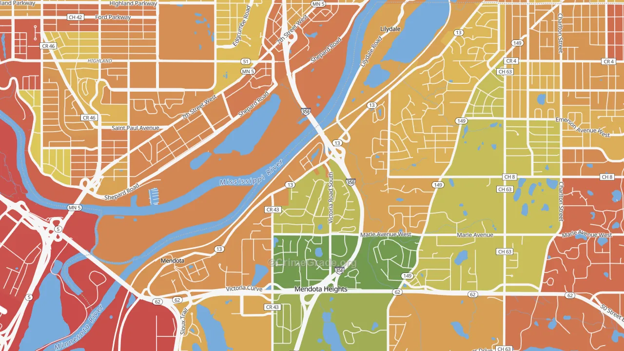 Lilydale, MN Map of Theft Rates