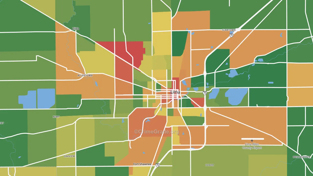 Lima, OH Map of Theft Rates