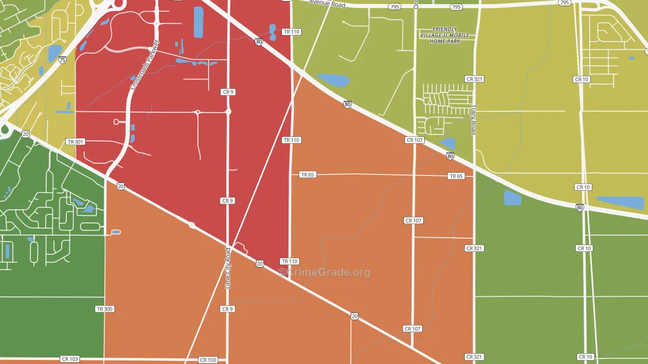 Lime City, OH Map of Theft Rates