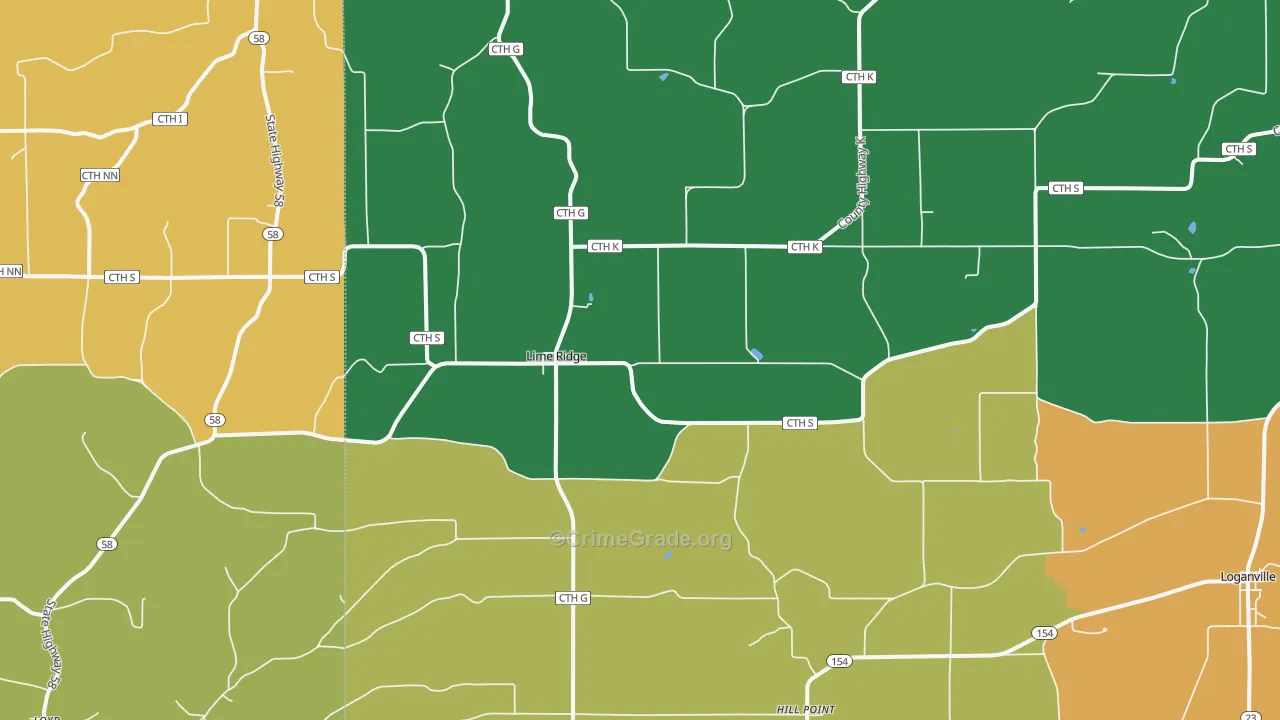 Lime Ridge, WI Map of Theft Rates
