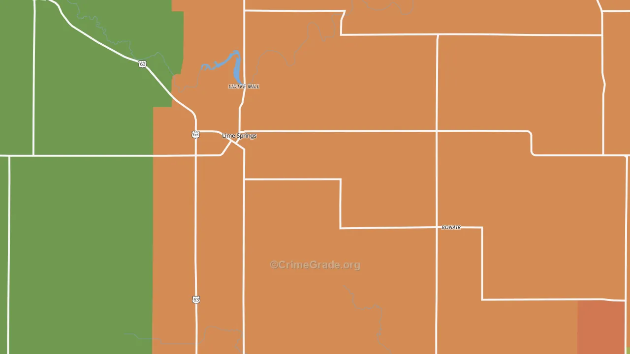 Lime Springs, IA Map of Theft Rates