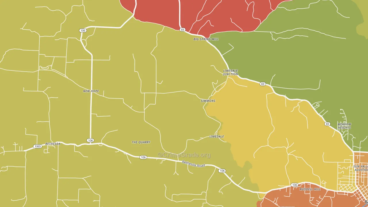 Limedale, AR Map of Theft Rates