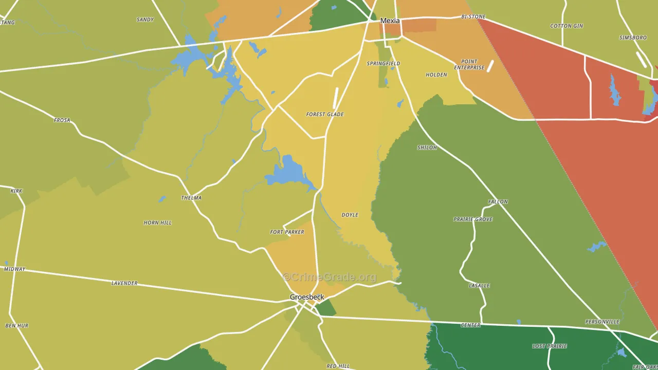Limestone County, TX Map of Theft Rates