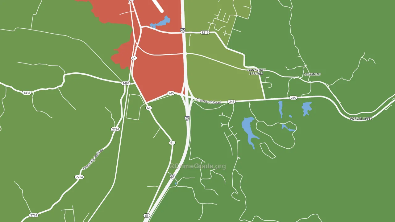 Limestone Springs, KY Map of Theft Rates