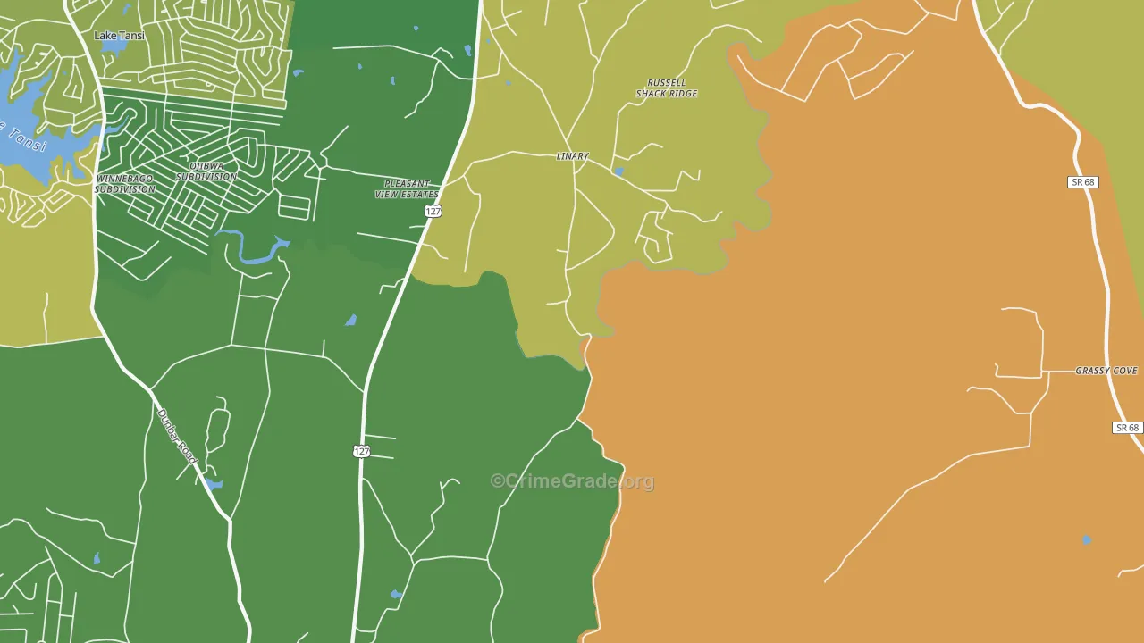 Linary, TN Map of Theft Rates