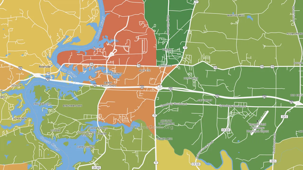 Lincoln, AL Map of Theft Rates