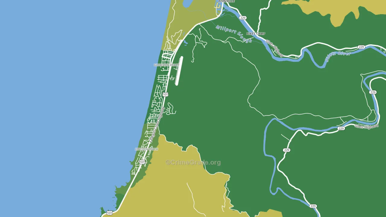Lincoln Beach, OR Map of Theft Rates