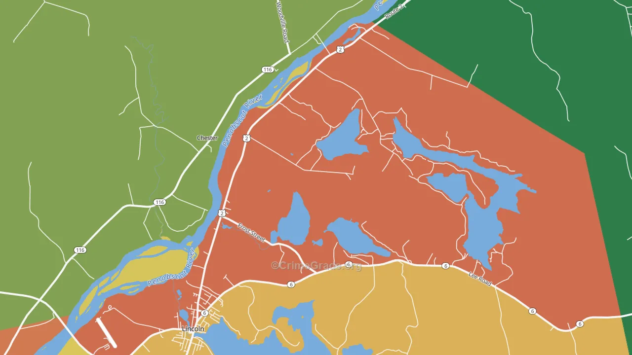 Lincoln Center, ME Map of Theft Rates