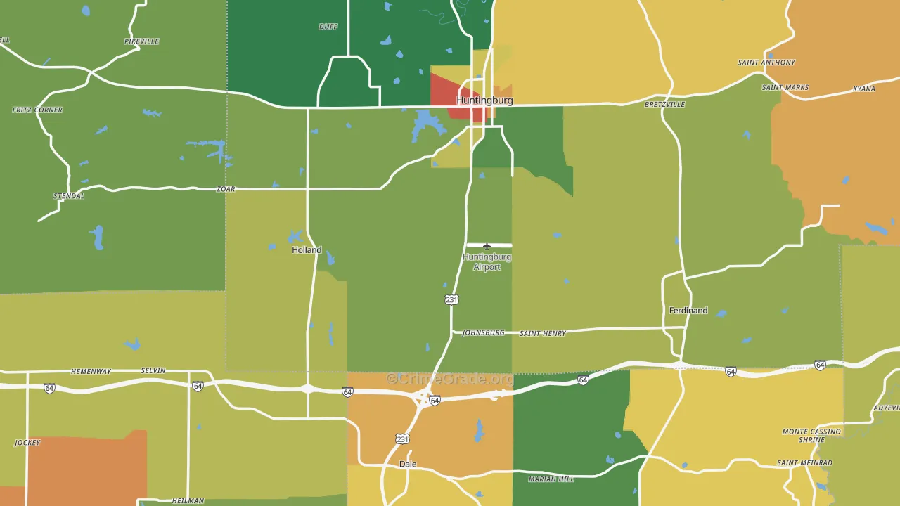 Lincoln City, IN Map of Theft Rates