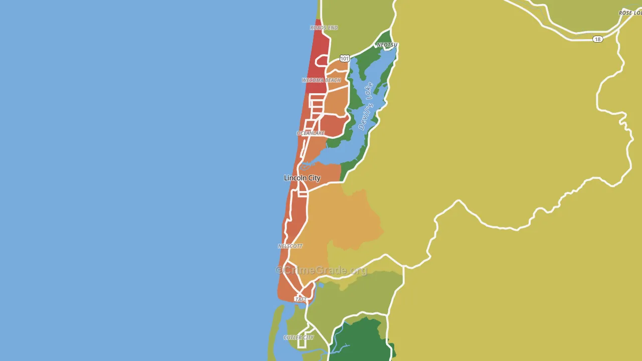 Lincoln City, OR Map of Theft Rates