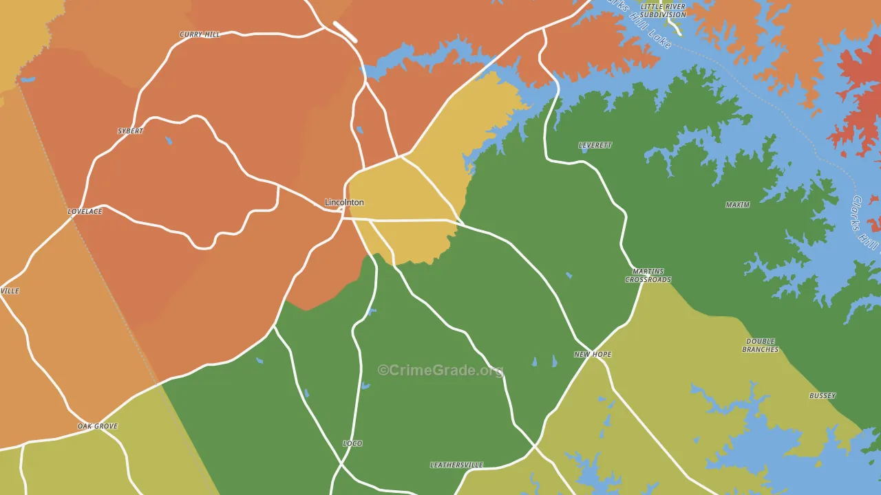 Lincoln County, GA Map of Theft Rates