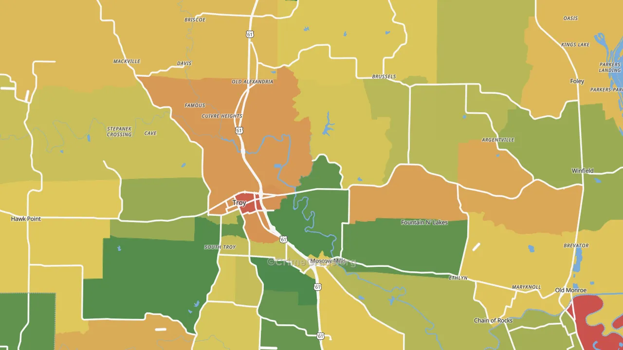 Lincoln County, MO Map of Theft Rates