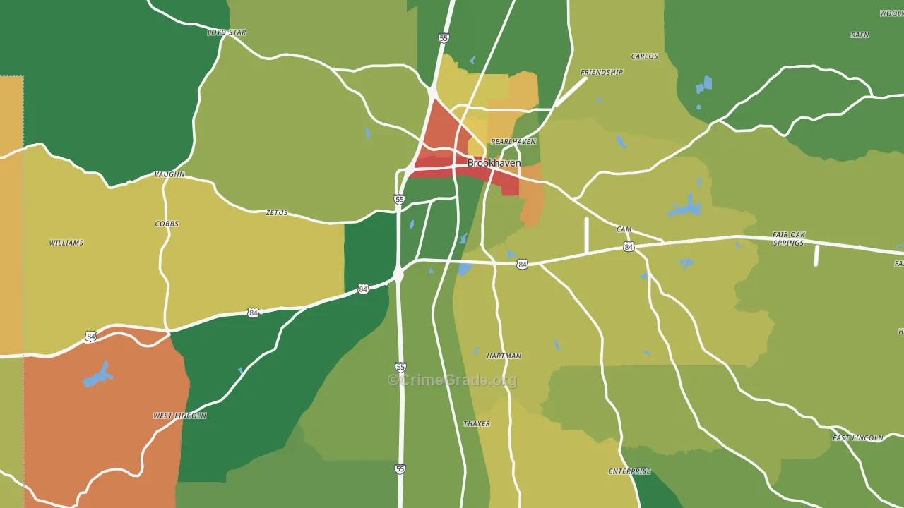 Lincoln County, MS Map of Theft Rates